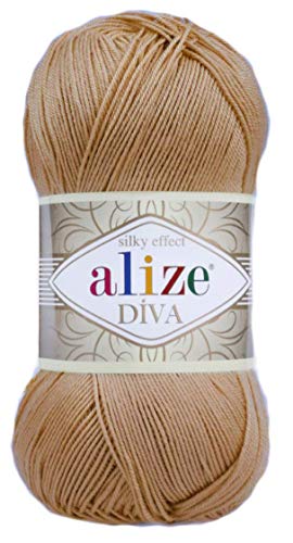 Alize Diva Silky Effect 100% Microfiber Acrylic Yarn 1 Ball skeins 100gr 383yds Color (369 - Caramel)
