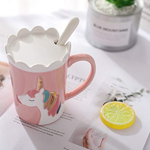 Unicorn Mug Cute Ceramic Coffee Mug With Lovely Unicorn Spoon, Morning Cup Novelty Coffee Tea Milk Christmas Mug Gift For Girls Magic Unicorn Lovers 380Ml (Pink Unicorn) (Pink Crown Unicorn) #TOP2