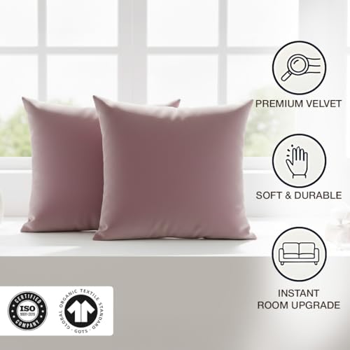 Image of HOMEMONDE Velvet Cushion Covers Set of 5-16x16 Inch Decorative Pillow Cover for Sofa, Couch, Chair, Lavender