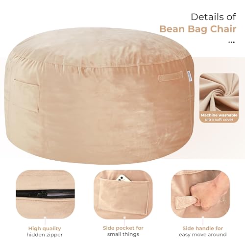 Image of HABUTWAY Bean Bag Chair: Giant 6' Memory Foam Furniture Bean Bag Chair with Microfiber Cover - 6Ft,Khaki