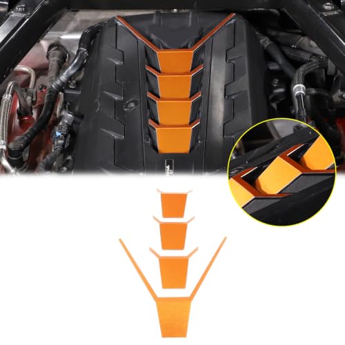 Image of CHEAYAR Engine Shroud Cover Panel Trims Compatible with Chevrolet Corvette C8 2020-2023, Aluminum Alloy Engine Bay Panel Cover, C8 Accessories (Orange)