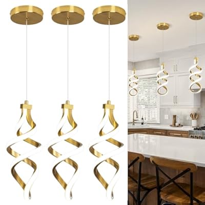 EIDISUNY Modern LED Pendant Light Fixture, 15W Spiral Led Chandelier Hanging Lamp, 4500K Pendant Lights Kitchen Island, Adjustable Height Pendant Light for Dining Room Bedroom Kitchen Island Cafe
