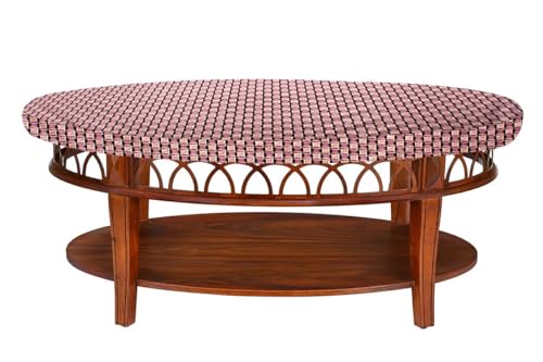 Image of The Furnishing Tree Elastic Oval Center Table Cover WxL 16x48 in Inches Polyester Basketweave Pattern Multicolor