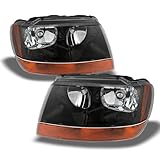 For Jeep Grand Cherokee OE Replacement Black Headlights Driver/Passenger Amber Head Lamps Pair