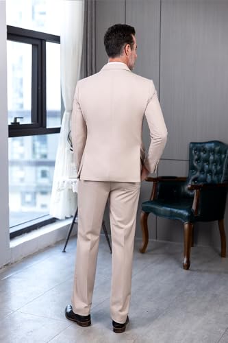Men's Double-Breasted Suit Set, 2-Piece Slim Fit, Peak Lapel Blazer with Dress Pants3