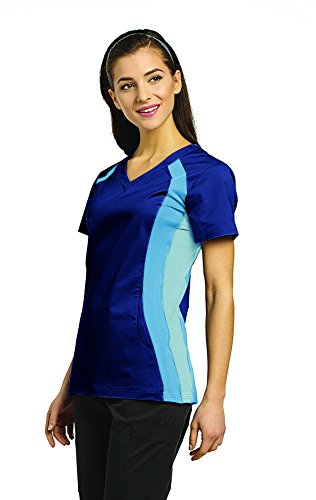 White Cross Allure Women's 715 Contrast Knit Side Panel Scrub Top-Navy-Medium #TOP6