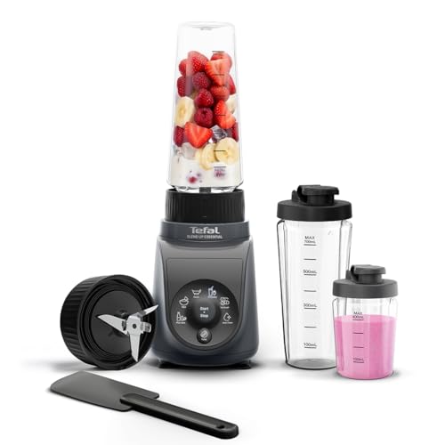 Tefal Blend Up One Mini Blender 800W Powerful Motor & 4 Powerlix Blades 6 Auto Programmes Auto Cleaning 2 Bottles 0.6L & 0.4L BPA-Free Tritan On-the-go Leakproof Cup Grey - BL1EJBG0
