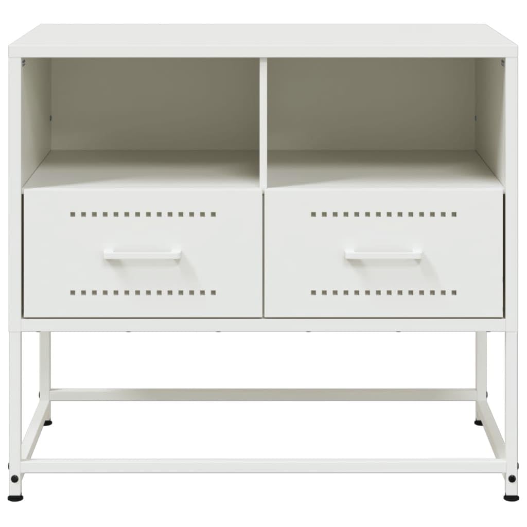 Mobile TV bianco in acciaio 68 x 39 x 60,5 cm con 2 cassetti, scomparti aperti, spazio e ripiano per soggiorno, camera da letto, home theater, gaming e multimediale