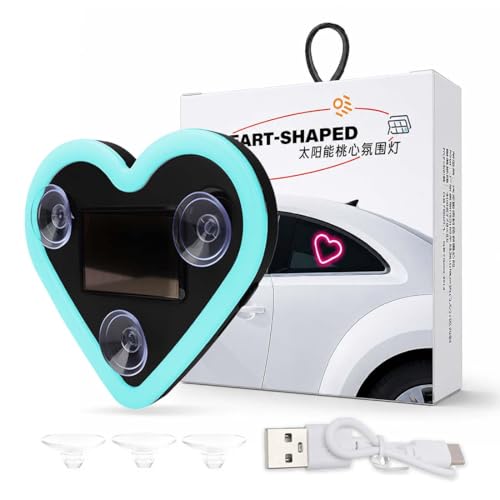 1 Unidad Luces LED con Forma de Corazón para Coche, Luz de Ambiente LED en Forma, Luz de Decoración Corazón con Cable de Carga USB y Ventosas, Luz de Ambiente para Coche