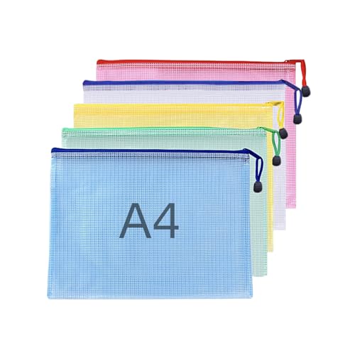 A4 Plastic Wallets File Folder Zip Lock Bags Document Wallet File Zipper Bags for Office Home School Supplies 5Pcs