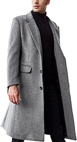 chroes Men's Fall Winter Office Single Breasted Long Dress Wool Coat Overcoat |Black |2XL-picture-34
