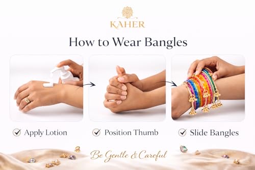 Image of Kaher Kashmiri Glass Bangle with gunghro Set for Women| Traditional, Fancy Glass Chudi Set for Festival, Wedding, and Party (Set Of 16)