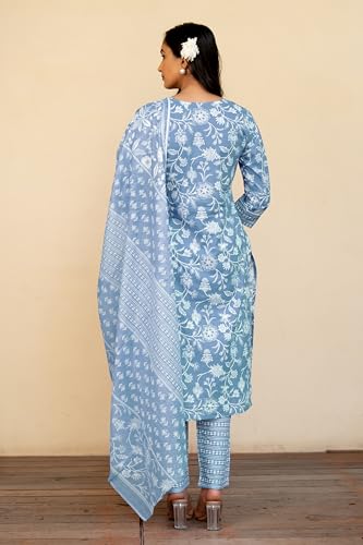 Image of MIRCHI FASHION Pure Cotton Floral Kurta Set for Women with Dupatta & Pant | 3 Piece Straight Fit Ethnic Outfit | Breathable Summer Salwar Suit