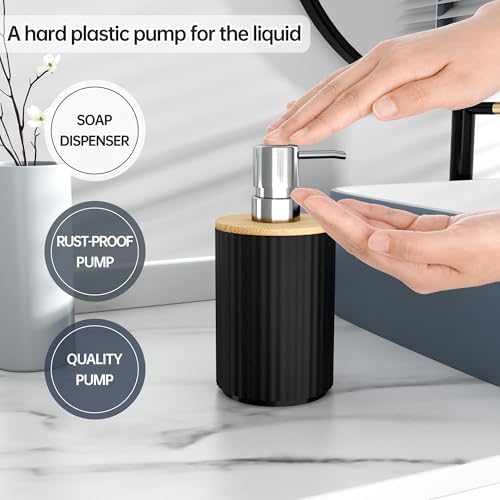 Fun Memories Bathroom Accessories Set 6 Pieces Black Bath Ensemble Includes Toothbrush Holder, Soap Dispenser, Toothbrush Cup, Soap Dish for Decorative Countertop and Housewarming Gift, Black