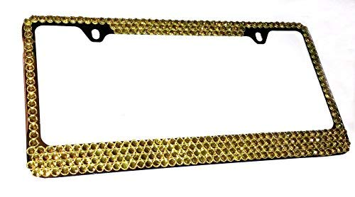Hotblings4 Row Yellow Rhinestone Bling Sparkle Metal License Plate Frame & Caps Set