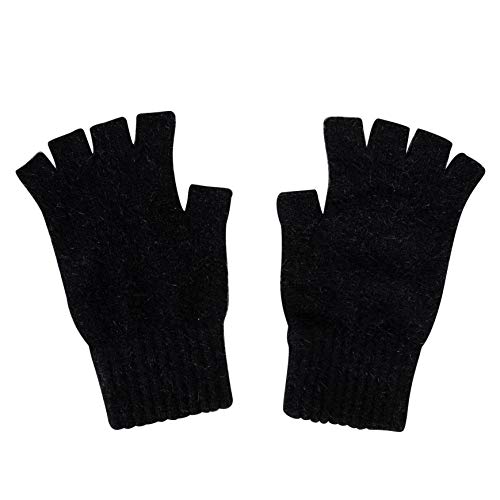 Genuine Merino Wool and Possumdown Fingerless Gloves for Men and Women | UNISEX (Black Large)