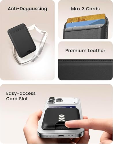 Image of KPNEOL Magnetic Mag-safe Wallet Cell Phone Card Holder for Phone Case with Mag-Safe, Stronger Magnetic RFID Leather Phone Wallet Stick on for iPhone 17 /16 /15 /14 /13 /12 Series, Black Color