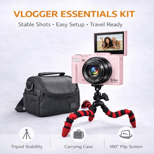 Cámara Digital 4K 64MP Kit con Tripié Flexible y Micro SD miniatura 3