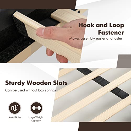 Goflame Queen Bed Frame, Modern Upholstered Platform Bed With Adjustable Headboard, Solid Wooden Slat Support, Faux Leather Luxury Reclining Bed Frame, No Box Spring Needed #TOP5