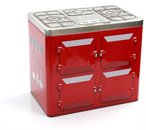 Gamme cuisinière Aga Style Vintage Motif Cookie Biscuit Boîte de rangement métallique pour la cuisine ~rouge
