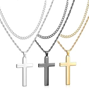 Kigeli Cross Necklace for Men Stainless Steel Layered Chain Cross Pendant Religious Christian Gifts for Birthday Christmas