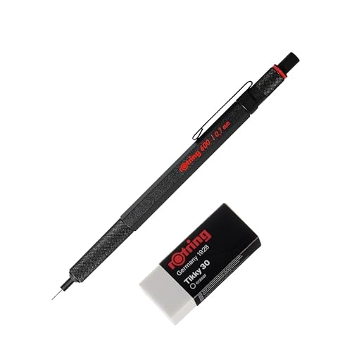 rOtring Portaminas 600 | 0,7 mm | Portaminas negro de metal | Borrador adicional Tikky 30