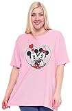 Disney Plus Size Womens T-Shirt Mickey Minnie Mouse Heart Print (Pink, 1X)