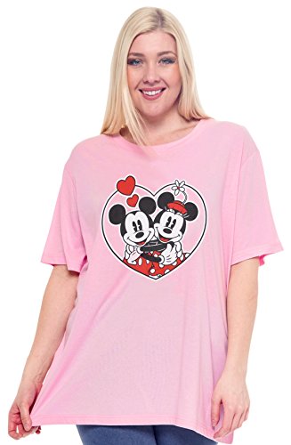 Disney Plus Size Womens T-Shirt Mickey Minnie Mouse Heart Print (Pink, 1X)