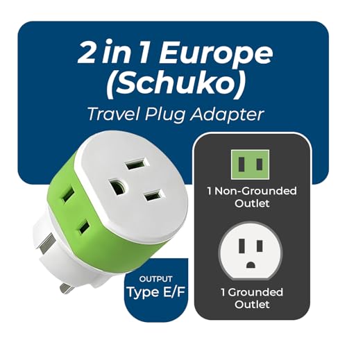 Image of OREI Germany, France, Schuko Power Plug Adapter with 2 USA Inputs - Travel 3 Pack- Type E /F (US-9) Safe Grounded Use with Cell Phones, Laptop, Camera Chargers, CPAP, and More