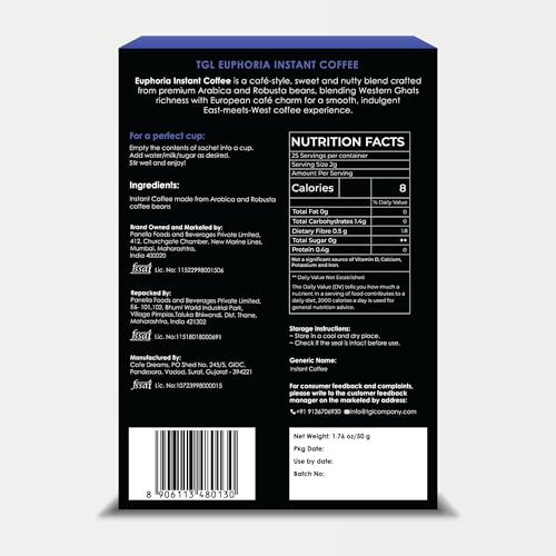 Image of TGL Co. Euphoria Premium Instant Filter Coffee Sachet (25 Sachets) Crafted from Premium Arabica and Robusta Beans | Travel Pack