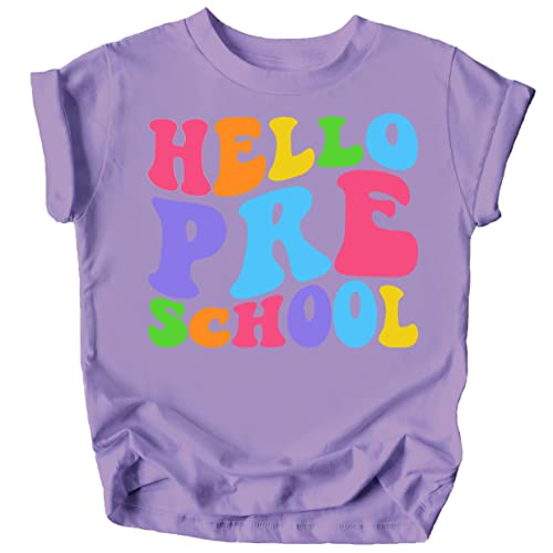 Olive Loves Apple Hello Preschool Back to School Gift 1st Day of School Wavy Shirts
