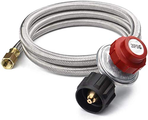 SHINESTAR 8FT 0-20 PSI Adjustable Propane Regulator with Braided Hose, Perfect for Turkey Fryer, Burner, Cooker, Grill, Fire Pit, Smoker