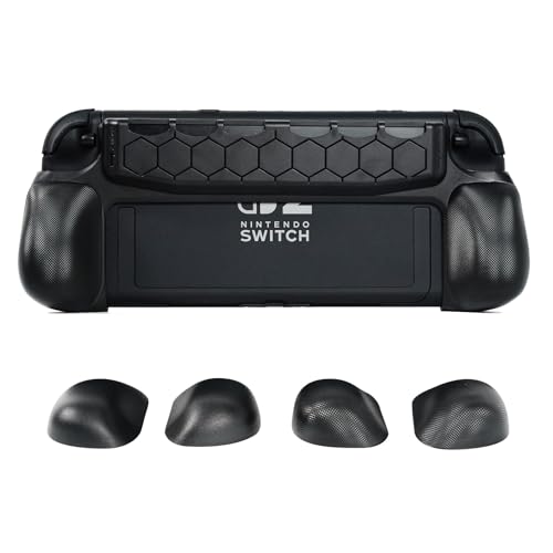 Haofun Funda de Agarre para Nintendo Switch 2 (2025), Funda Protectora Ergonómica TPE Material con Empuñaduras Mejoradas, con 4 Manijas Intercambiables (Negro)