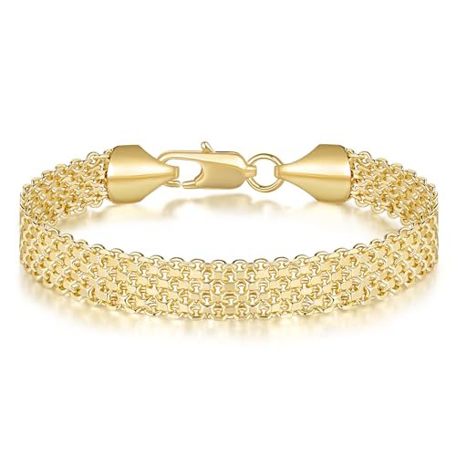 Gold Bracelet 14K Gold Bracelets for Women Trendy Modern Classic Mesh Charm Bracelets for Women Mesh Link Bracelet 6.5/7/7.5/8/9in