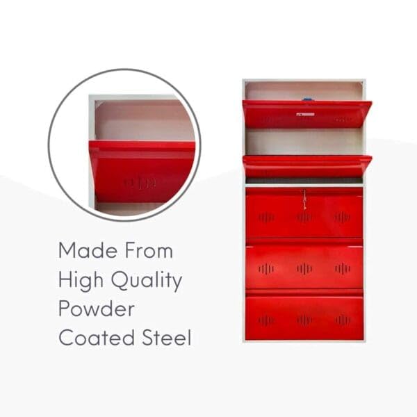Image of StayHappy 5 Door Metal Shoe Rack with Dual Lock | Durable Wall Mounted Shoe Rack | Footware Organizer for Home (Red)