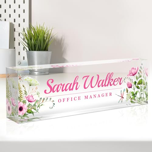 Image of Name Plate for Desk, Desk Name Plate Personalized, Office Decor for Women Men, Acrylic Desktop Accessories, Office Appreciation Gifts for Boss Social Workers Nurse Teacher Employee (Pink /Cyan)