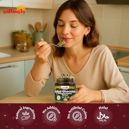 Gulluoglu Dubai Chocolate Pistachio Peanut Spread – Rich & Creamy Middle Eastern Chocolate Paste with Roasted Pistachios & Peanuts, 7 oz (200g) Jar – Gourmet Halal Dessert