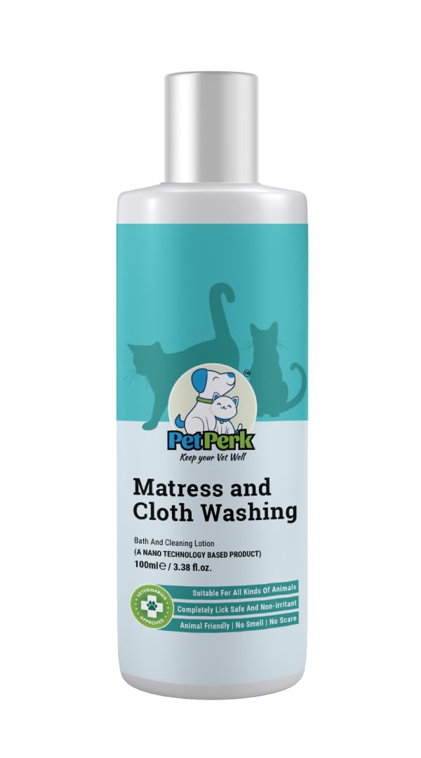 PetPerk Mattress and Cloth Washing Solution for Cats Advanced Nanotechnology Based Formulation Refreshing Cleanliness Suitable for All Cat Accessories 100 ml, 1 Bottle