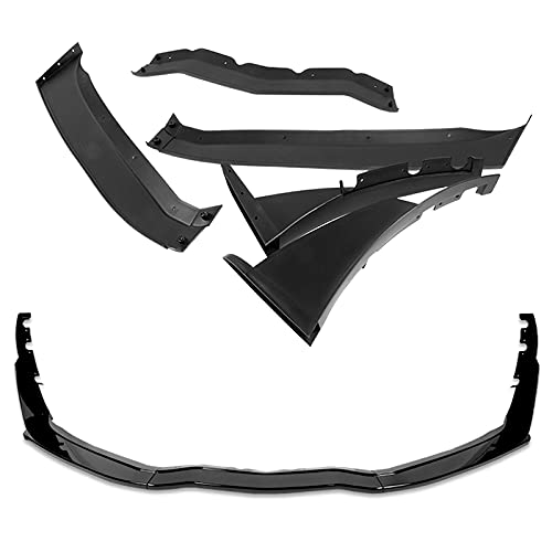 Hyperspeed Front Bumper Spoiler Lip Abs Fit For 2014 2015 2016 2017 2018 2019 Chevy Corvette C7, Car Mods Exterior Replacement Accessories, Air Chin Body Kit Splitter (Painted Black, Stage 3, 5Pcs) #TOP4
