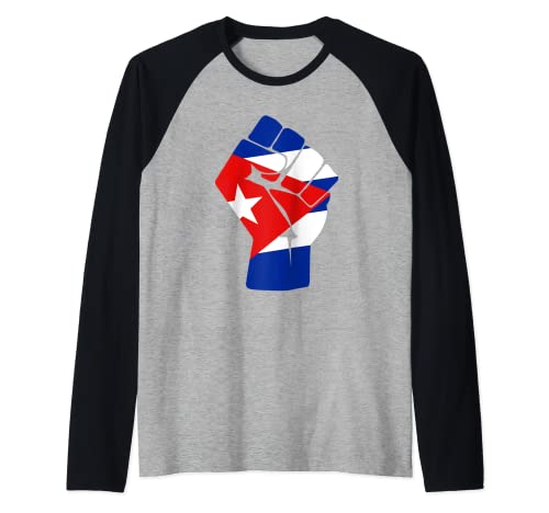Cuban Flag Solidarity Raised Fist #Resist Anti-Trump Raglan Baseball Tee