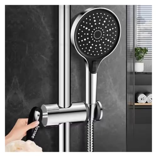 Support de douche pour barre universelle réglable avec crochet de rangement silver