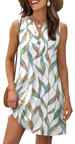 Image of XIEERDUO Summer Dresses for Women 2026 Beach Vacation Clothes V Neck Button Sundresses with Pockets
