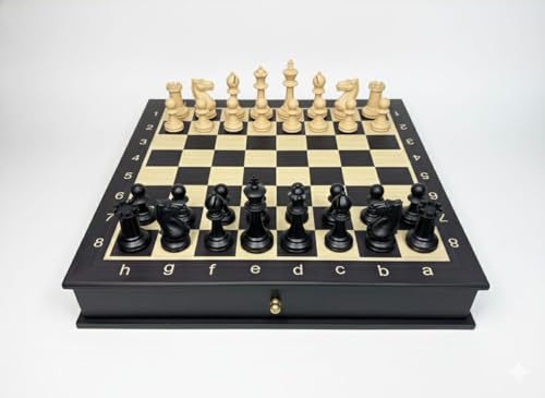 Image of PALM ROYAL HANDICRAFTS 15x15 Inches Handmade Drawer Wooden Chess Board Set Made with Engineered Wood | Inbuilt Storage Compatment for Chessmen - (15 X 15 Inches) Black.