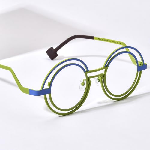 Image of FONEX Colorful Pure Titanium Glasses Frame Women Retro Round Eyeglasses