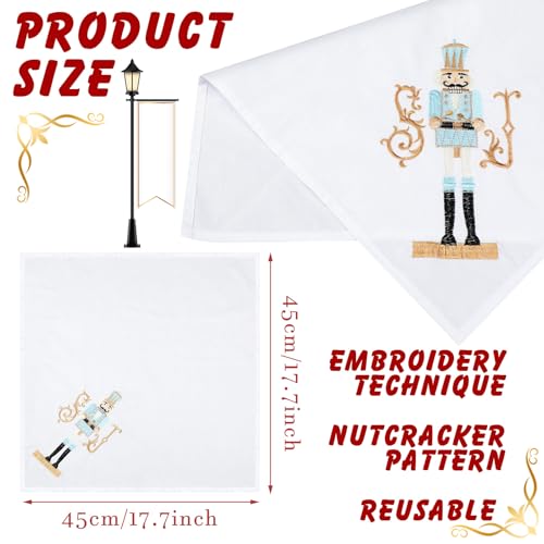 Peryiter Set of 4 Christmas Nutcracker Cloth Napkins 18 x 18 Inch Embroidery Reusable Washable Cotton Dinner Cloth Napkins Tabletop Collection for Xmas Dining Kitchen Party Wedding Decoration Supplies – Image 2