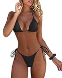 MOSHENGQI Women Sexy Brazilian Bikini 2 Piece Spaghetti Strap Top Thong Swimsuit Bathing Suit(M,0Solid Black)