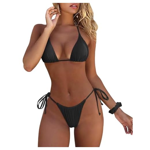 MOSHENGQI Women Sexy Brazilian Bikini 2 Piece Spaghetti Strap Top Thong Swimsuit Bathing Suit(M,0Solid Black)