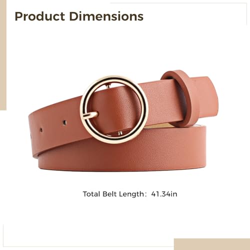 4 Pcs Pu Leather Belts For Women With Round Metal Buckle, Black, Coffee, Tan, White, Adjustable Sizes 3T-5T, Comfortable Stylish For Everyday Wear4