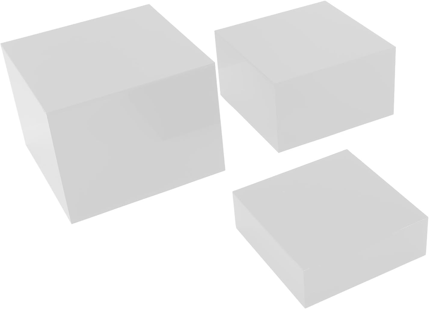 Acrylic Display Stands 3Pcs Set | Cubic Nesting Risers for Dessert Table / Buffet Food / Jewelry | Multi - Angle Viewing, Simple to Maintain (White)