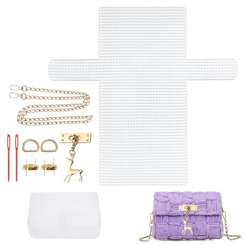 Zuxbolf 8 Pièces Canevas Plastique Sac, Kit pour Faire Sac à Main Crochet, Canevas Plastique pour Sac à Main Kit a Faire Soi Meme au Crochet 39.5x36 cm pour...